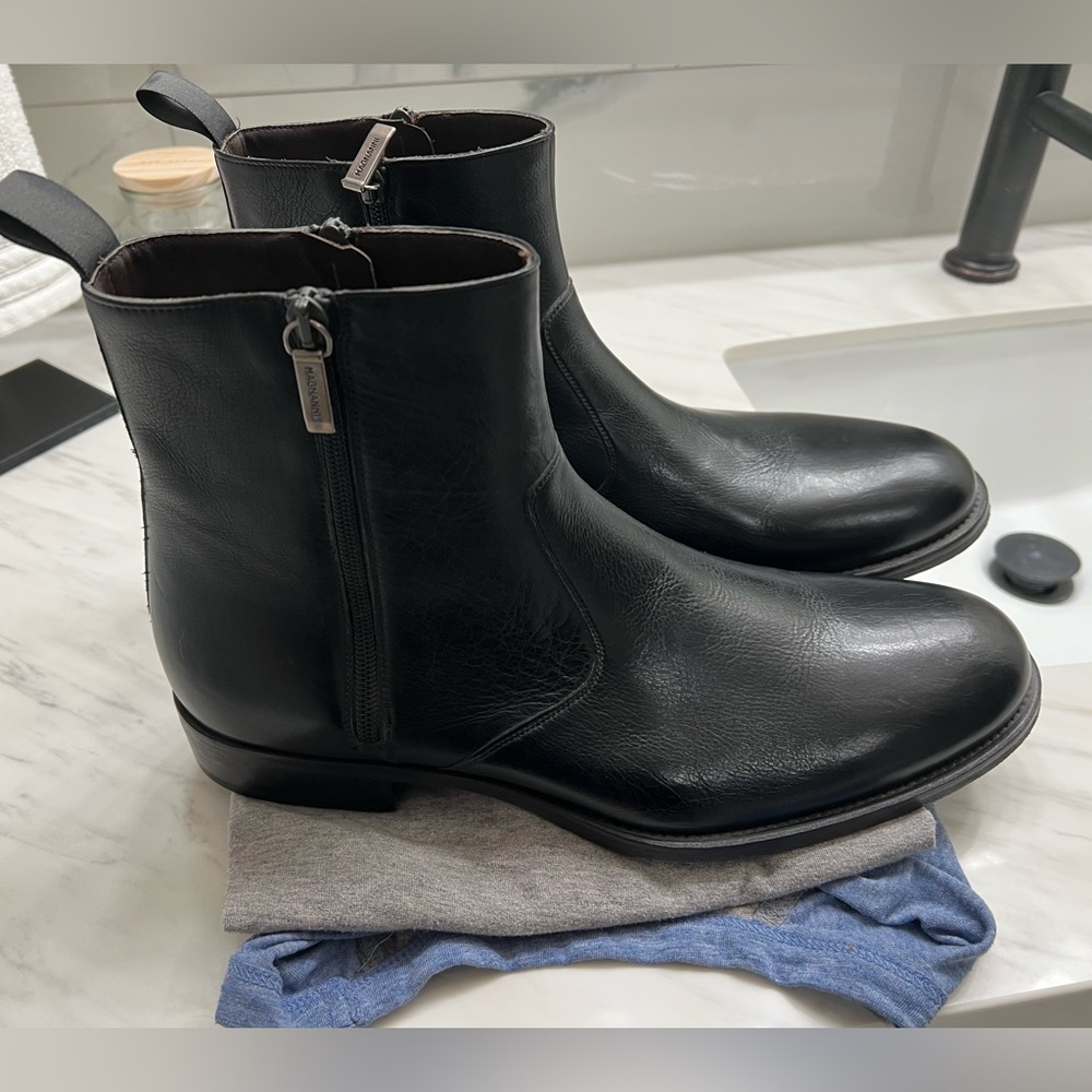 Magnanni Rocco Ankle Boots Black Leather Dual Side Zipper Mens Size 11